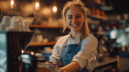 Warm Welcome: Barista Serving Coffee with Style