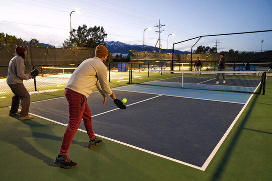 Pickleball at night outdoors