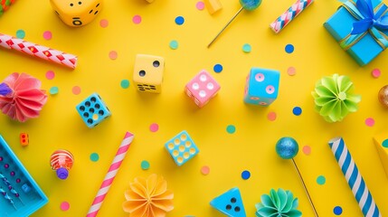 Colorful background. April fool's day background. dice background concept. party greetings card. national dice day