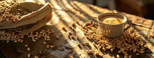 Raamstickers Barley Coffee and Grains, Rustic Beverage Concept © Stefano