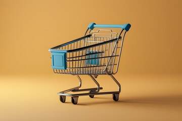 Clean 3D render of shopping cart on white background, illustrative