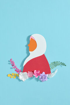 Happy Women's Day Concept with muslim young girl wearing hijab