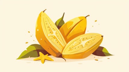 Illustration of a star fruit also known as a Karambola in a flat design 2d style - obrazy, fototapety, plakaty