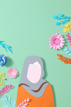 Emirates Women's Day Design with Female with Hijab paper art style. 