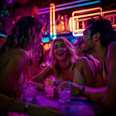 Group of friends having fun and drinking cocktails in a club - 789617270