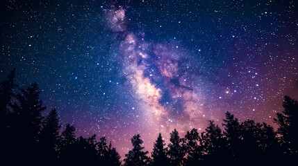Fototapeta na wymiar Majestic Night Sky Over Pine Forest
