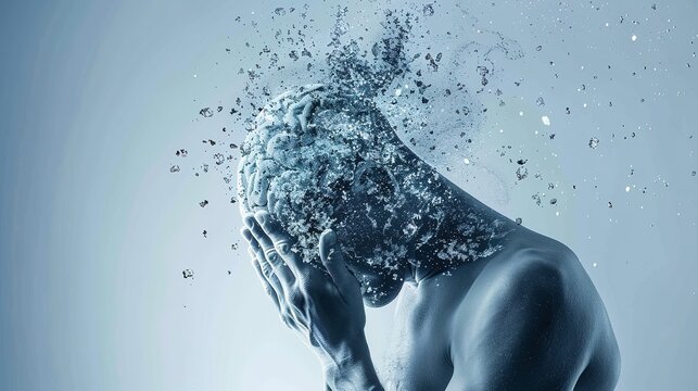 A person surrounded by a myriad of thoughts, depicting the complexities of the human mind in a state of bewilderment. Concept of the complexities of the human psyche