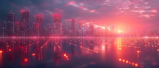 Binary Cityscape at Dusk: A Synthesis of Technology and Tranquility. Concept Technology, Tranquility, Cityscape, Dusk, Binary