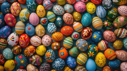 Fototapeta na wymiar Colorful background of easter eggs collection, easter celebration Generative AI