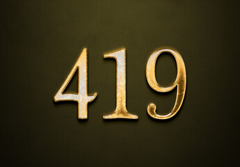 Old gold effect of 419 number with 3D glossy style Mockup.	