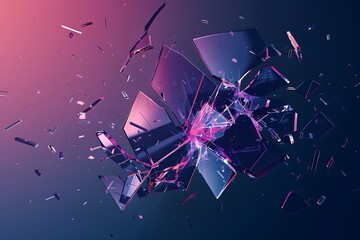 : Shattered tempered glass reforming into a logo with clean edges and a gradient color palette, symbolizing resilience and strength. - obrazy, fototapety, plakaty