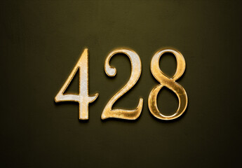 Old gold effect of 428 number with 3D glossy style Mockup.	