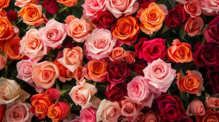 Bouquet of beautiful flowers. Floral background. Wallpaper or greeting card. Colorful roses background