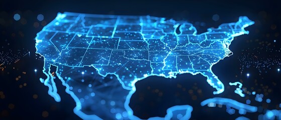 Digital Pulse of America: Network Connectivity Map. Concept Technology Trends, Data Visualization, Connectivity Mapping - obrazy, fototapety, plakaty