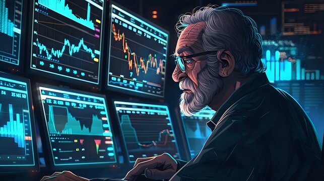 Elderly Financial Trader Analyzing Market Data