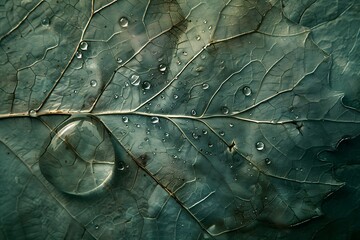 : Single raindrop on a textured leaf