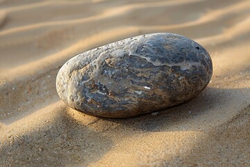 : Single stone on smooth sand beach