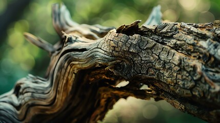 gnarled tree branch with deep cracks in the bark