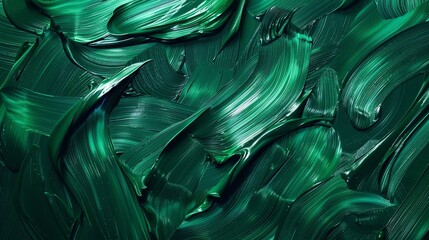 Abstract emerald green oil painting. Close-up of brushstrokes.