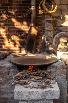 Mexican Patio WIth Fire  and pottery