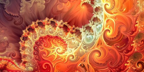 Elegant abstract fractal art depicting swirling red, golden and orange waves with a luxurious feel for creative backgrounds..