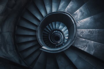 : Spiral staircase ascending into darkness