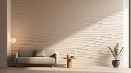 Exquisite 3D rendering of a minimalist style wall, showcasing subtle textures and clean lines in a close-up, high-resolution indoor setting