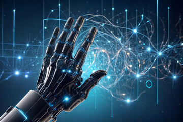 A robotic hand. Concept of technology and innovation, as well as the idea of human-computer interaction