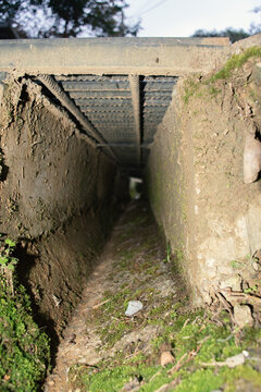 Inside a street gutter