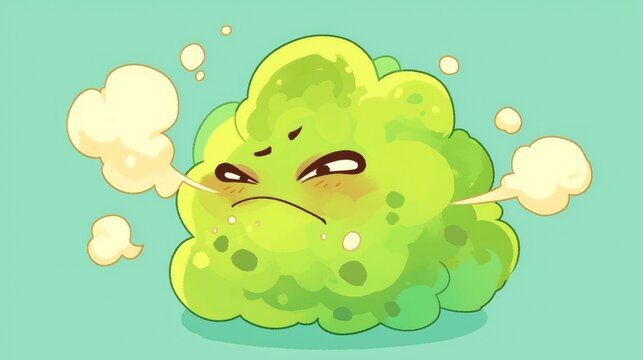 The pungent scent of a fart depicted in a cartoonish style may trigger a grimace on one s face when encountered This isolated symbol is captured in a detailed 2d illustration