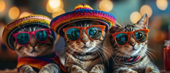 Fototapeta premium Festive mexican cat. Cat in sombrero. Mexican cat in sombrero. Mexican sombrero. Mexico independence. Cinco de mayo holiday.