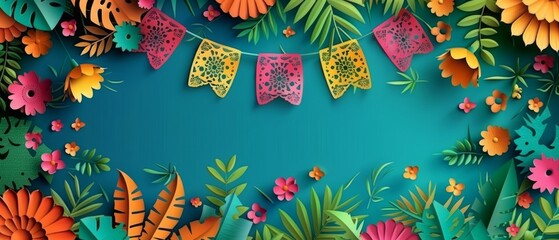 Cinco de mayo holiday. Cinco de mayo fiesta. Mexico independence. Cinco de Mayo holiday background. Mexican colorful paper cut. Cinco de mayo bunting flags