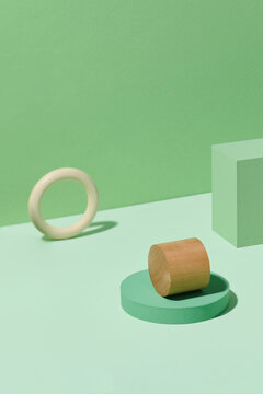 Abstract geometrical composition with many wooden figures