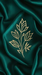 Close Up of Green Cloth With Gold Flower - obrazy, fototapety, plakaty