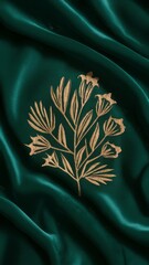 Green Cloth With Gold Embroidery Close Up - obrazy, fototapety, plakaty