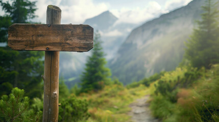 Mountain Trail Wooden Signpost
