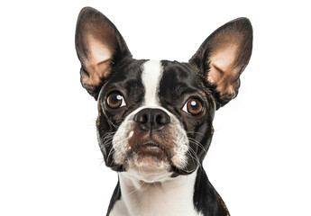 Cute dog with big ears looking at the camera, white background (edited generative AI) - obrazy, fototapety, plakaty