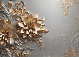 Illuminate a plaster wall with an elegant decorative texture, adorned with voluminous floral motifs...