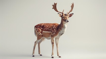 A majestic deer stands in the field, its antlers proudly displayed. The sun shines on its dappled coat, making it glow.