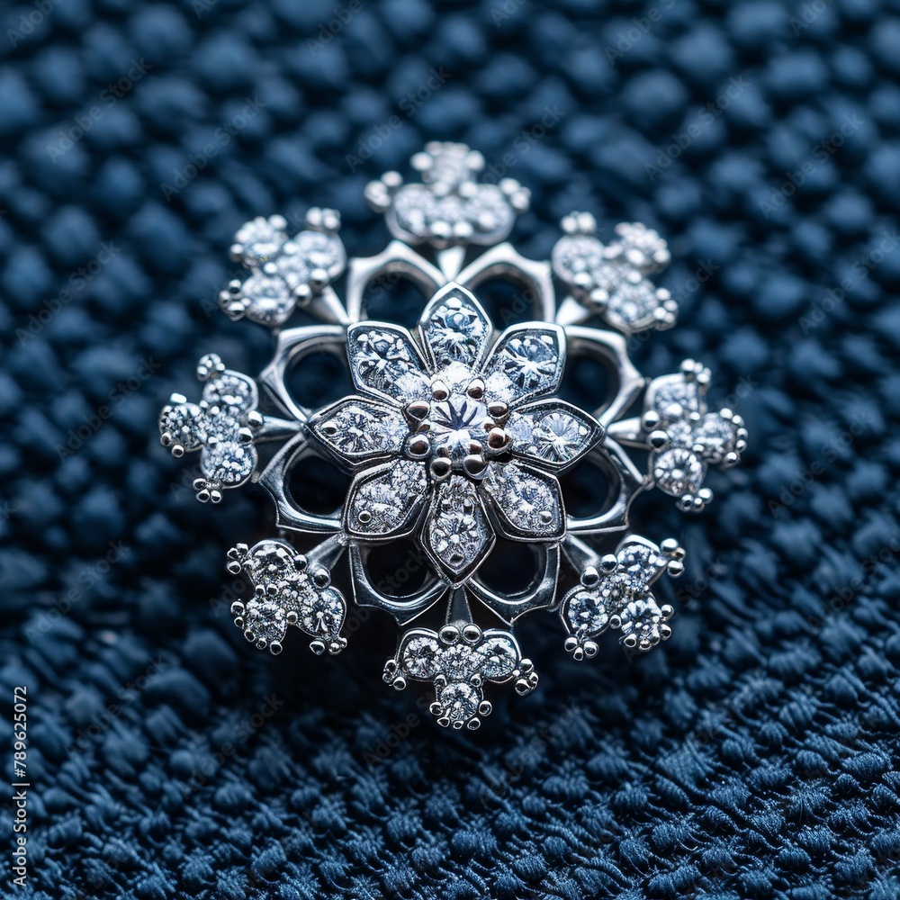 Aufkleber a delicate snowflake against a deep blue backdrop displays a unique geometric design in a close up s