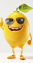 An anthropomorphic lemon character with sunglasses, giving a thumbs-up gesture against a clean background