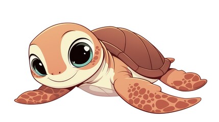 Illustration of an adorable sea turtle cartoon icon isolated on a white background