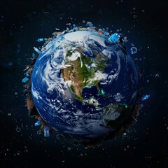 An artistic depiction of Earth with floating rubbish, showcasing the pressing ecological concerns on our planet