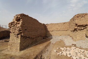Antiquities of lagash in Iraq and Ancient ruins with cloudy sky 4000 years ago . old wall