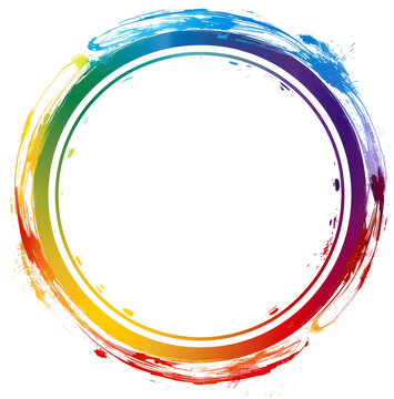 Colorful circular rainbow paint strokes on a white background symbolizing LGBTQ+ pride and diversity, suitable for events like Pride Month.