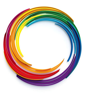 A vibrant circular rainbow frame on a white background, symbolizing diversity and pride.
