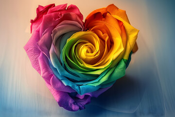 Colorful heart-shaped rose representing love and LGBTQI pride, ideal for Valentine's Day and inclusivity celebrations.