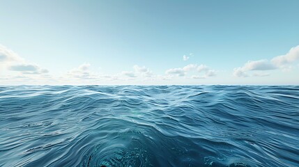 The image is a beautiful seascape. The deep blue water is clear and transparent. The sky is light blue and cloudy. The waves are small and gentle.