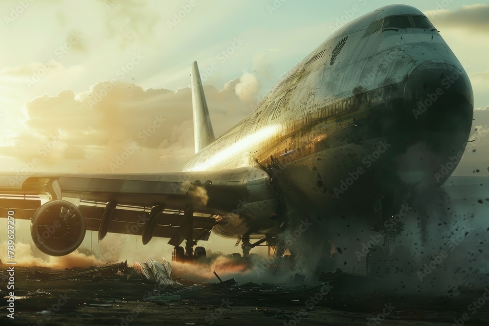 Poster airplane crash. background with selective focus and copy space