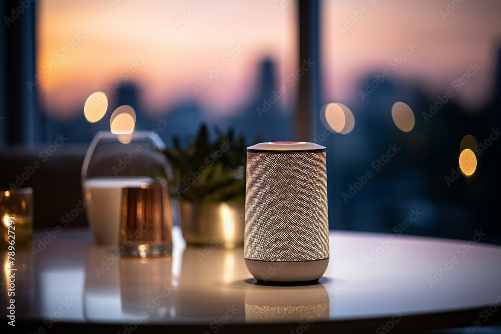 Poster smart speaker. background with selective focus and copy space